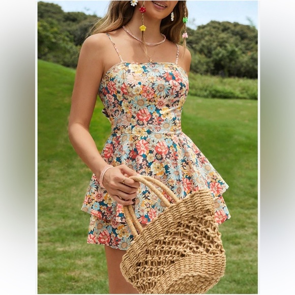 Unbranded Pants - Unbranded women’s All Over Print Short Romper Sleeveless Jumpsuit Ruffle Dress